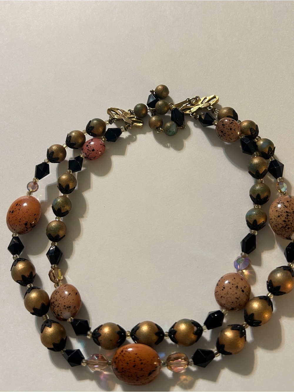 Vintage Deauville Multi Strand Necklace Peach Black Gold As Is Distressed Style